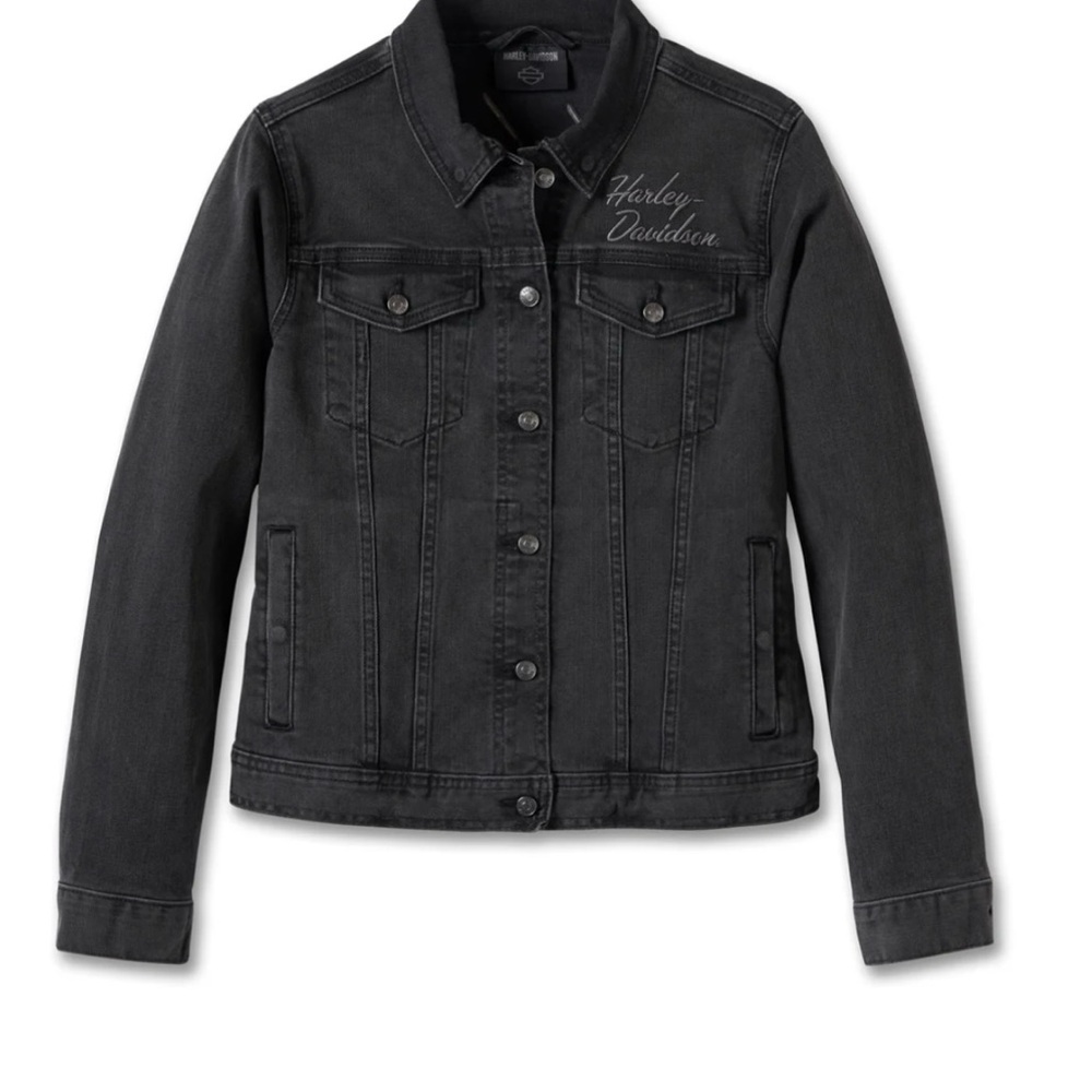 Harley-Davidson Women’s Silver WingStretch Denim Jacket 2W Plus Size $160 – NWT”